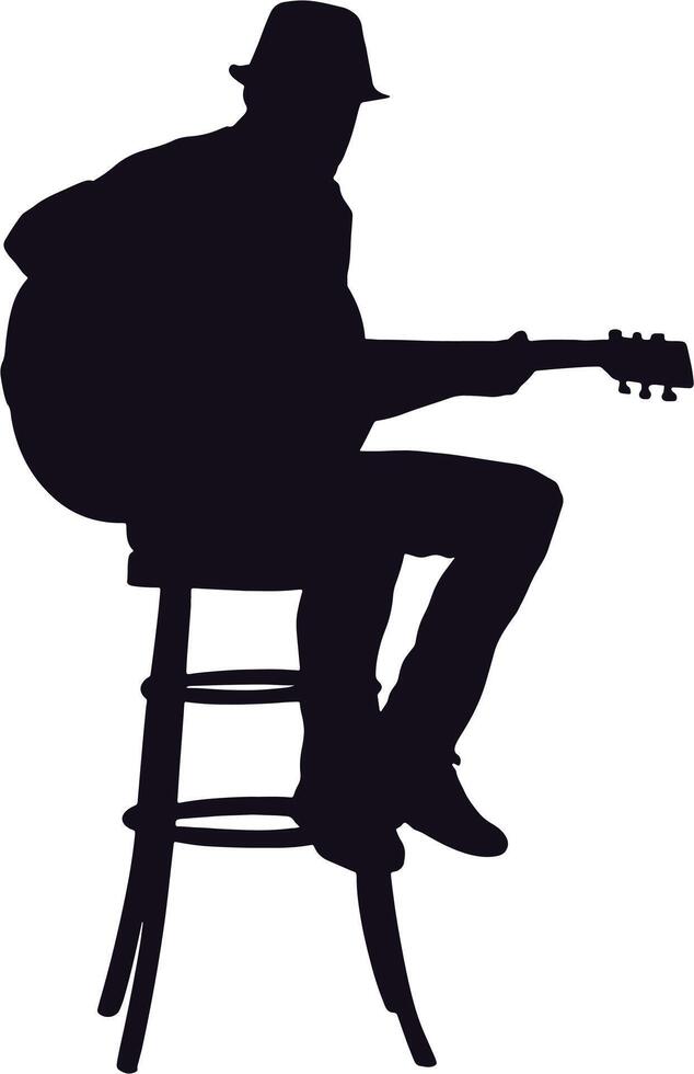 Silhouette of a man playing guitar on a stool vector
