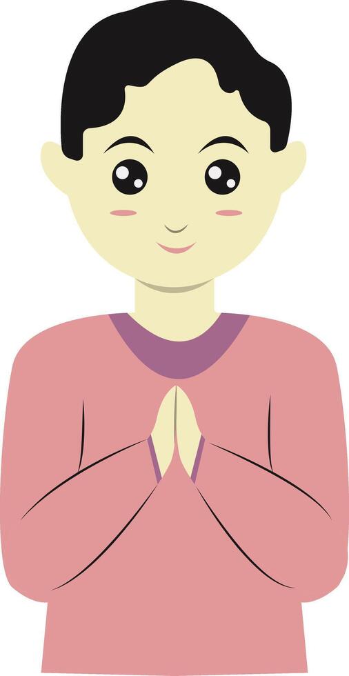 A cartoon boy with his hands folded in prayer vector