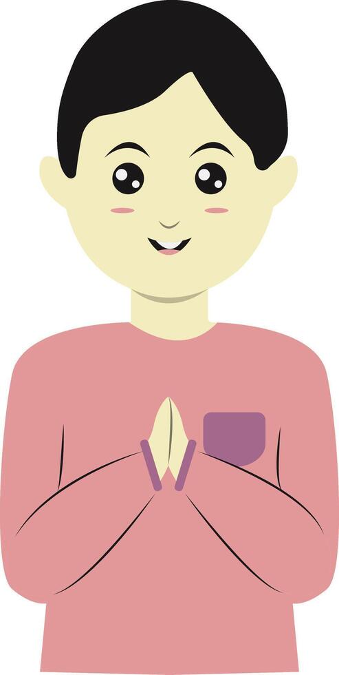 A cartoon boy with his hands folded in prayer vector