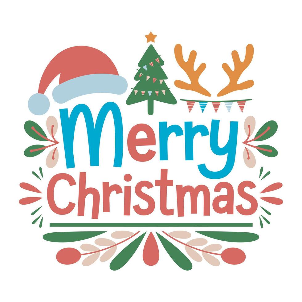 Hand-Drawn Christmas Art with Santa Hat and Decorative Elements vector
