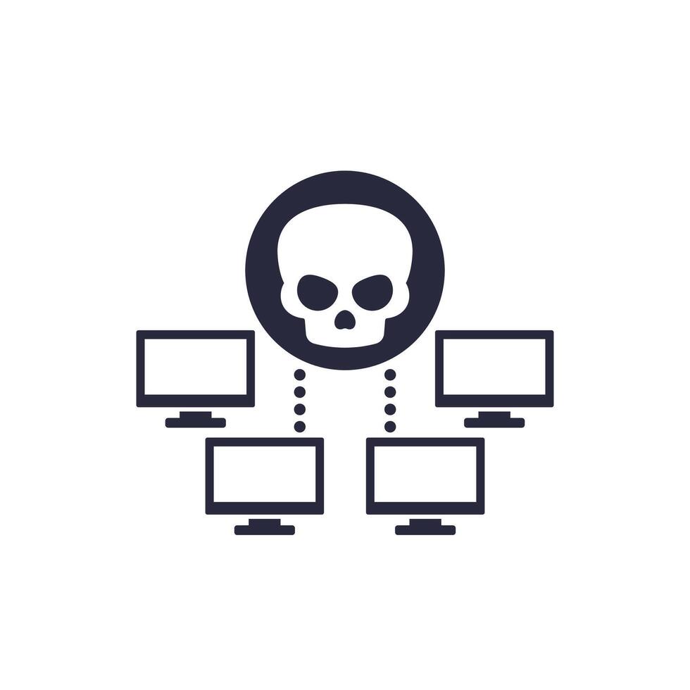 Botnet icon, malware in computer network or bot attack vector