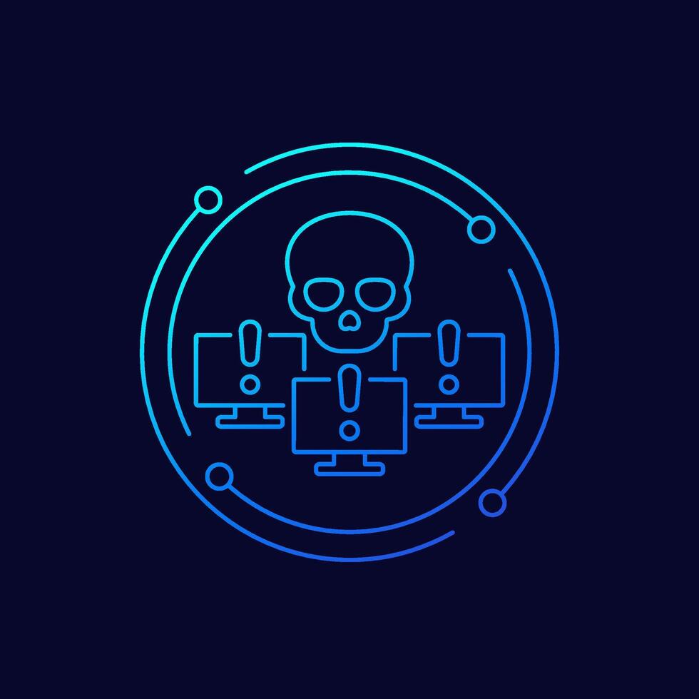 Botnet icon, bot attack, malware in computers, linear design vector