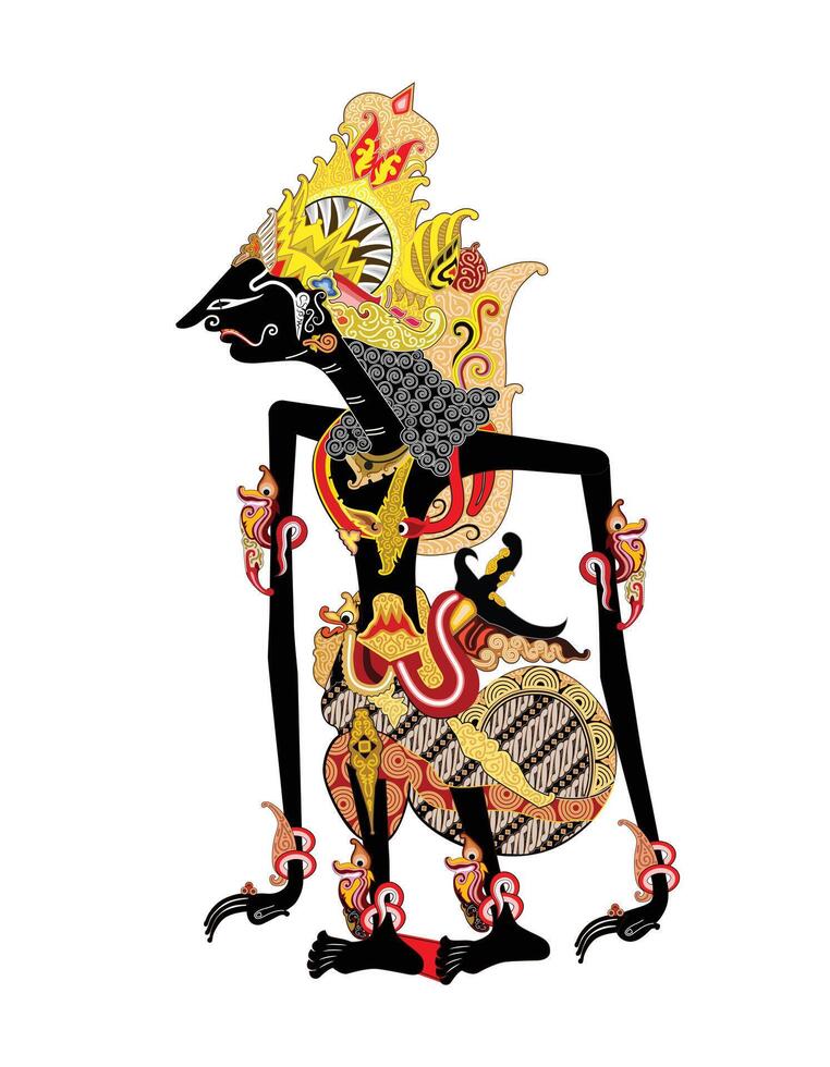 Prabu Kresna shadow puppet, Traditional Indonesian performance art, illustration style. vector