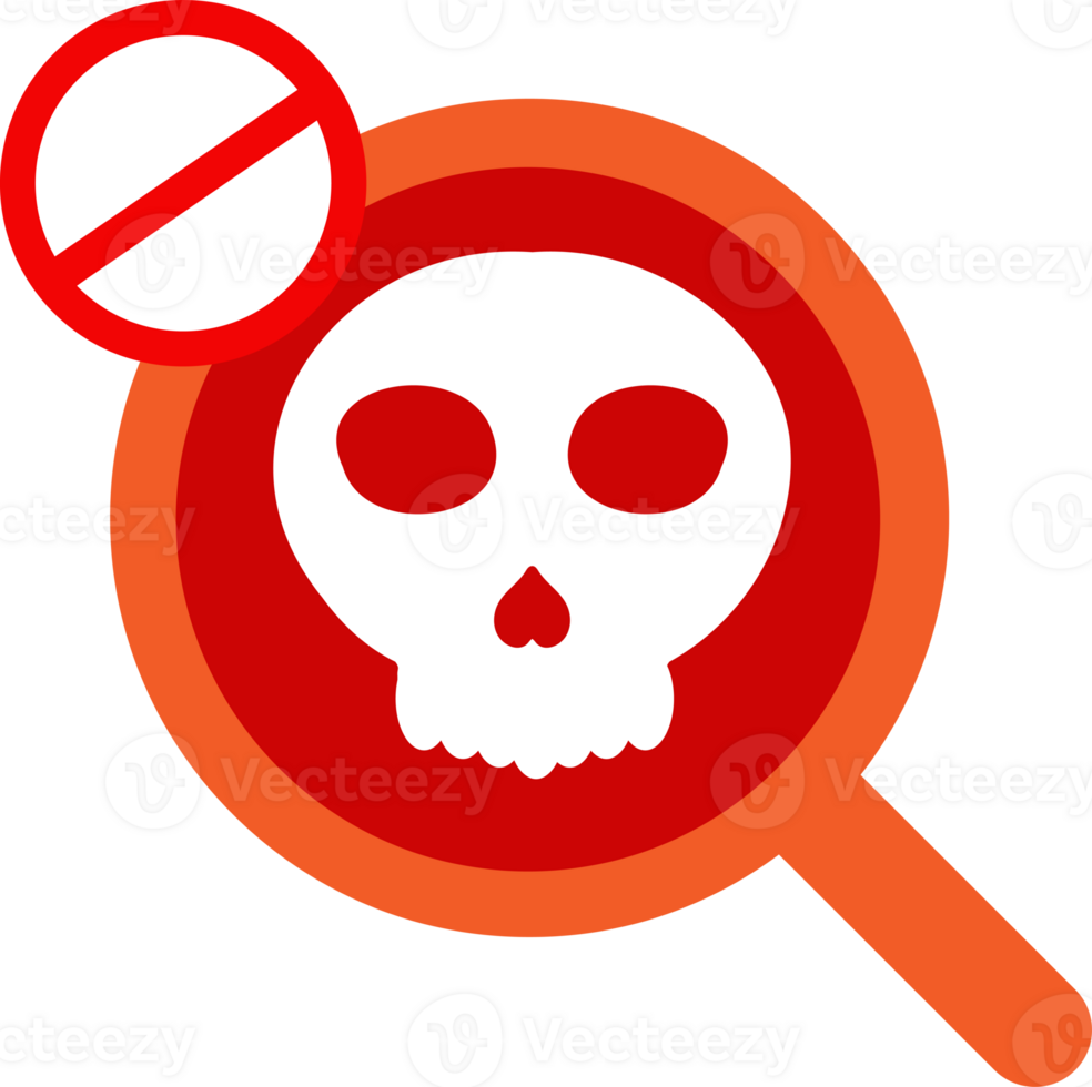 magnifying glass warning skull virus icon png