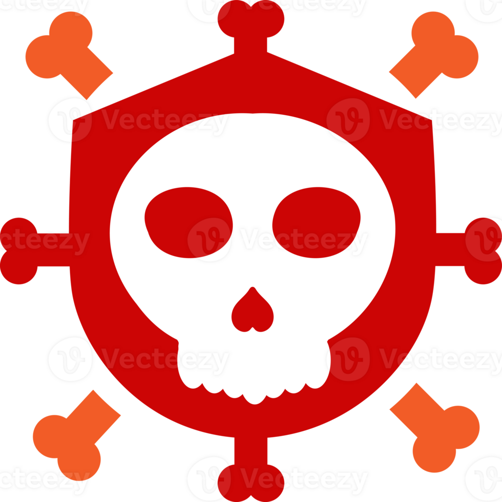 a red and white skull and crossbones on a shield png