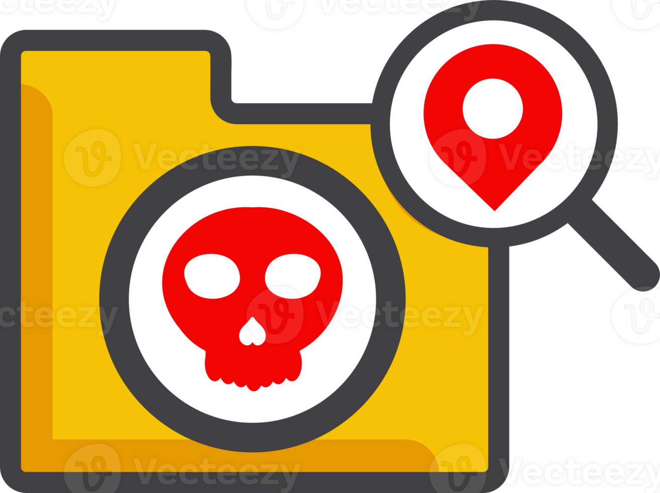 file folder with a skull and a magnifying glass icon png