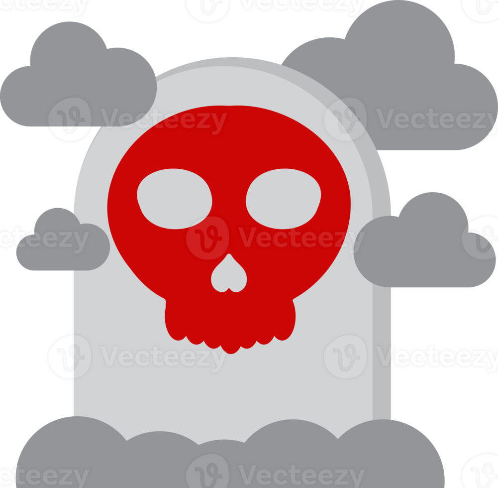 a skull and tombstone with a cloud png