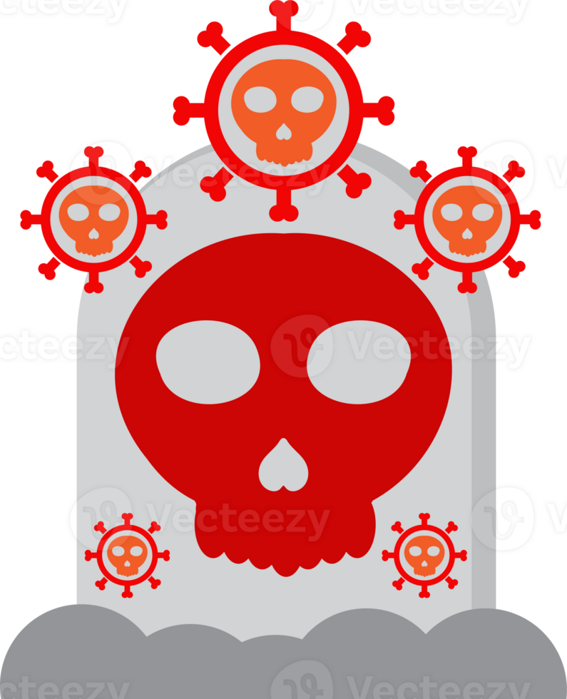 a skull and tombstone with a red virus png