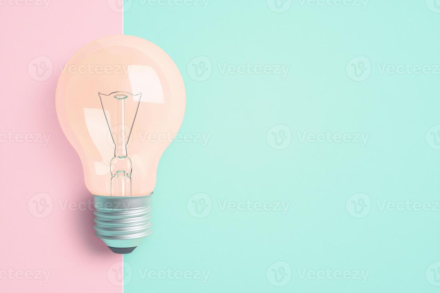Light bulb on pastel blue and pink background with copy space. Idea stock photography. Informative slide photo