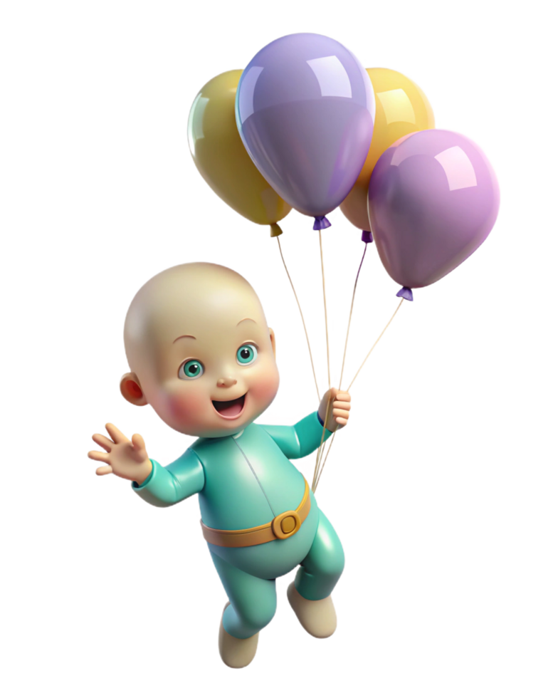 Happy Baby Holding Balloons and Flying png