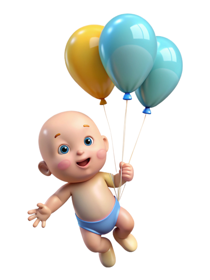 Adorable Baby in the Clouds with Balloons png