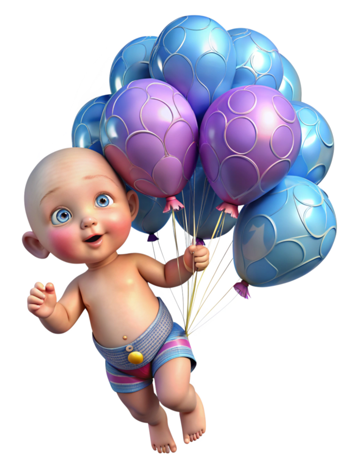Baby Soaring with Balloons in Bright Sky png