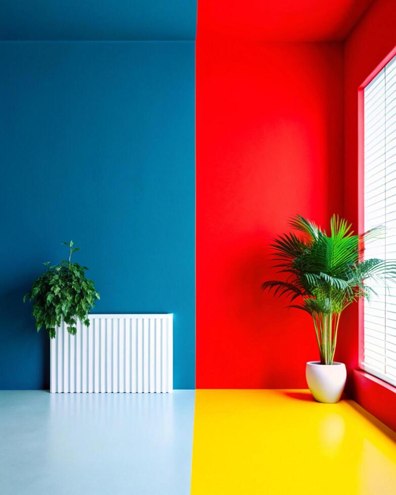 A room with red, yellow and blue walls photo