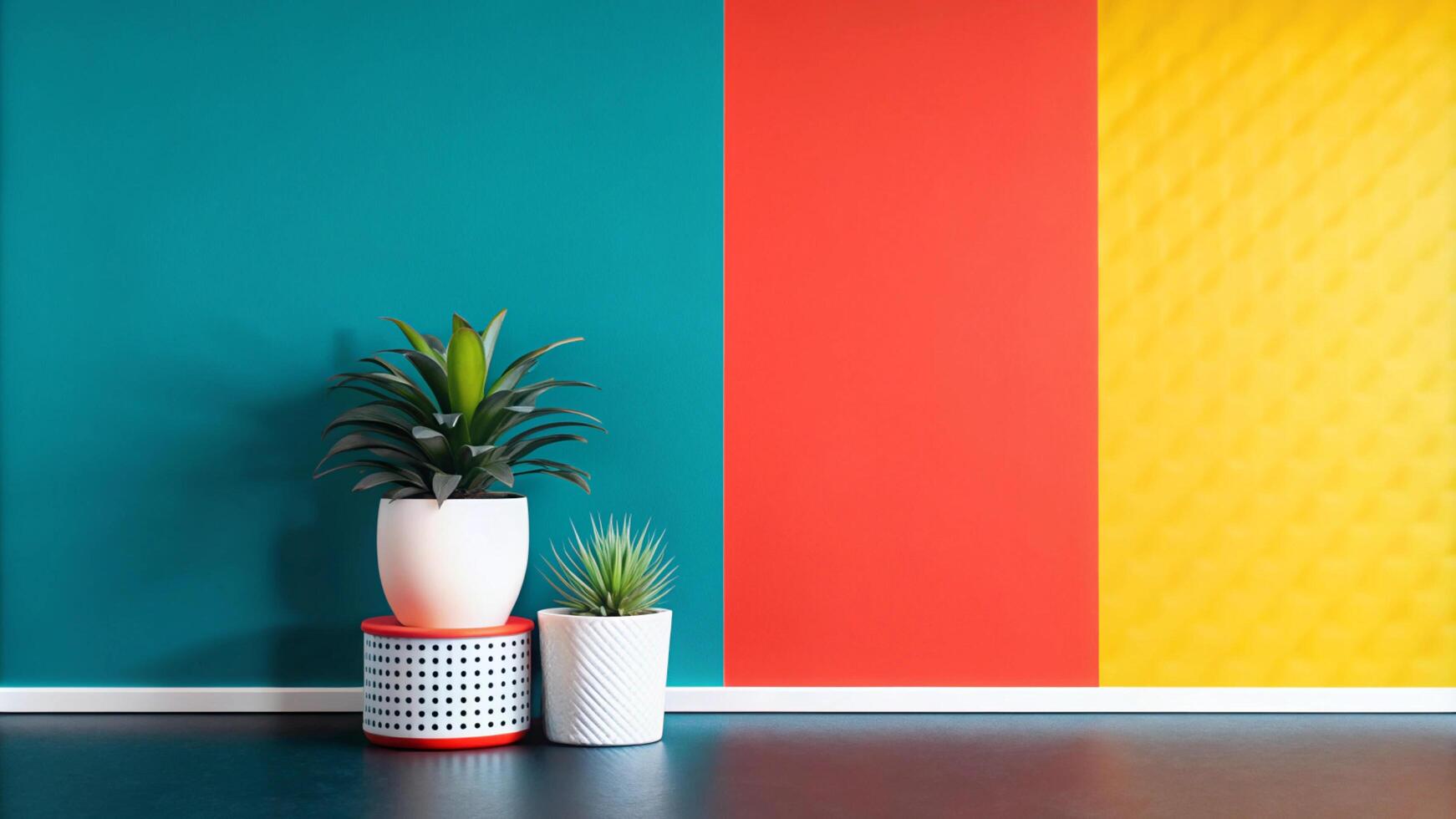 Colorful wall with plant and potted plant photo