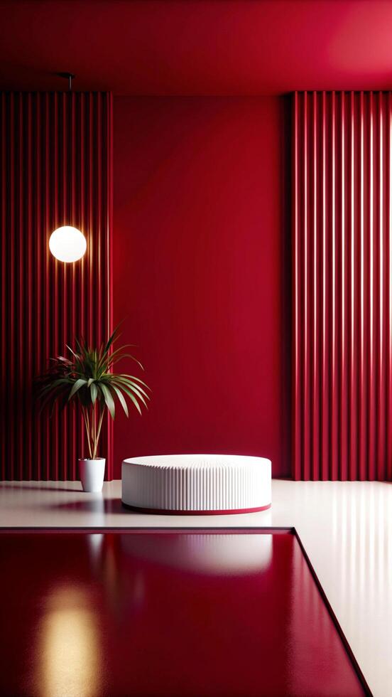 Red interior with white floor and red walls photo