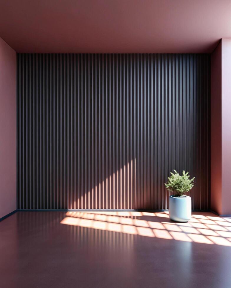 A room with a wall and a plant in the corner photo