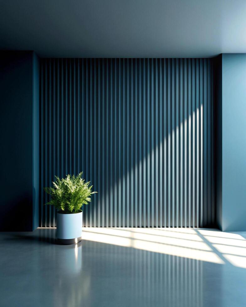 An empty room with a plant in a pot photo