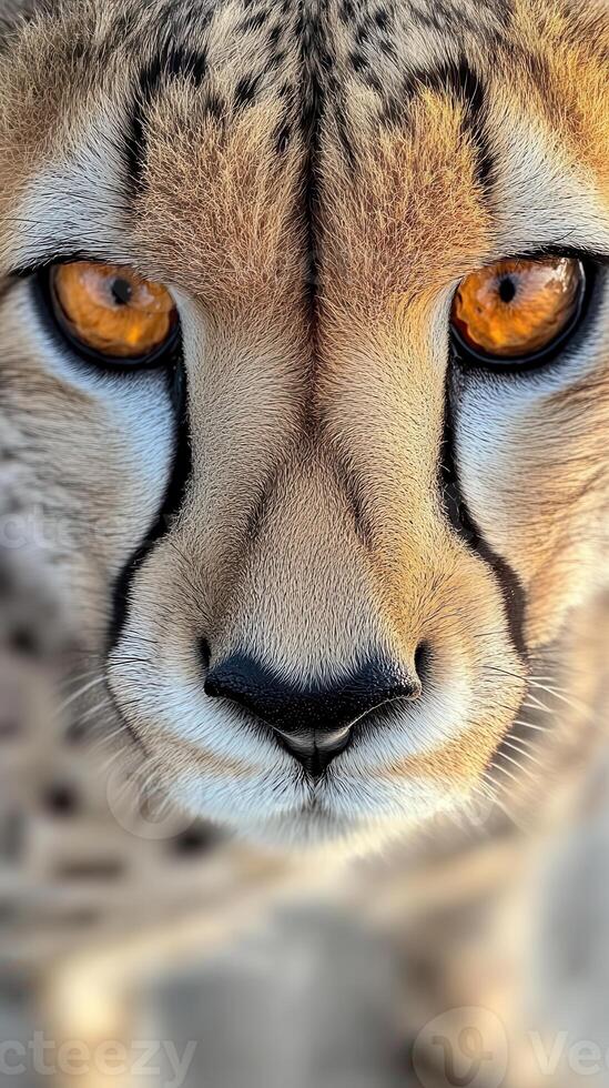 Intense Cheetah Face in Close up Portrait Showcasing Its Majestic Feline Features photo