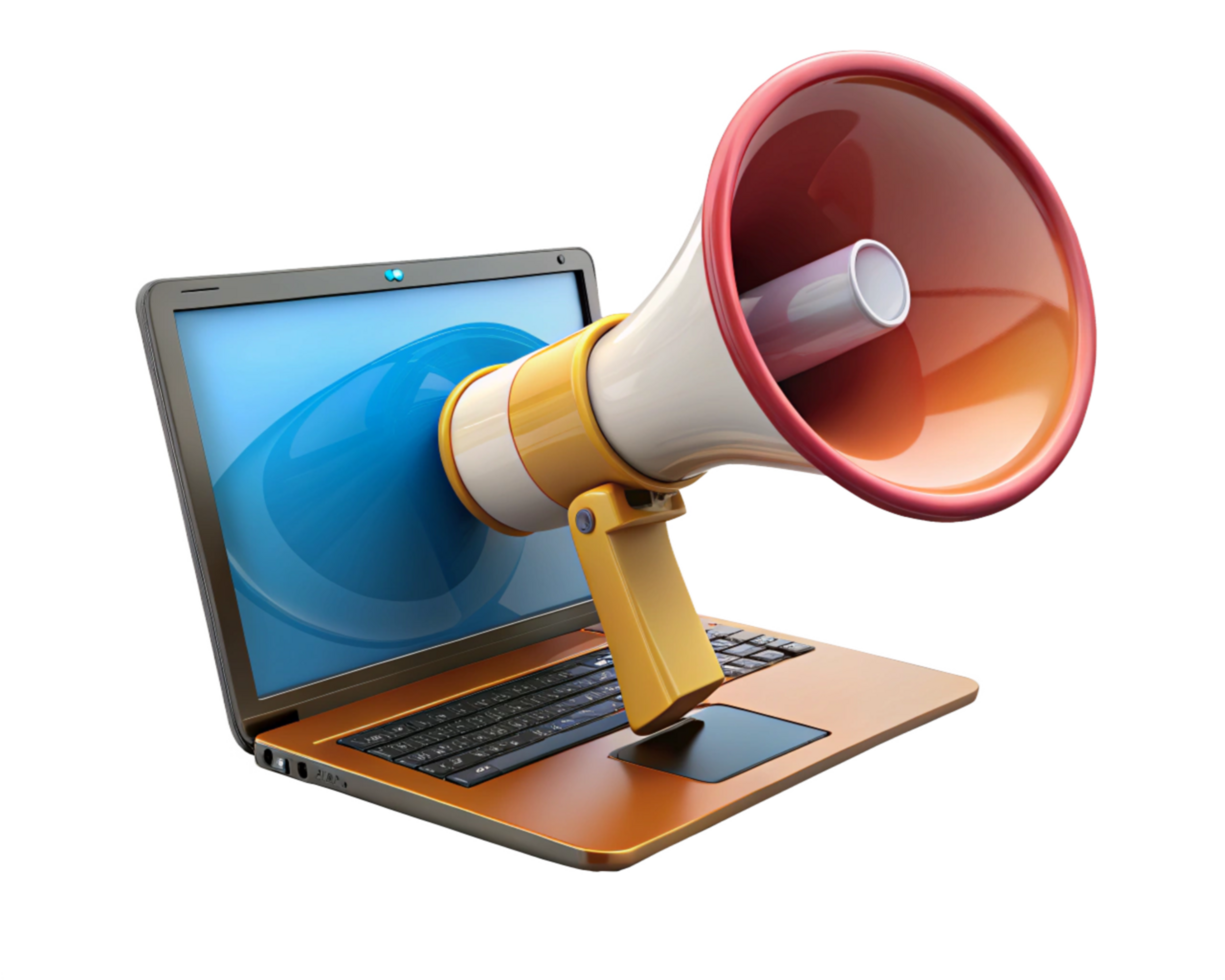 Digital Marketing with Megaphone and Analytics Icons png