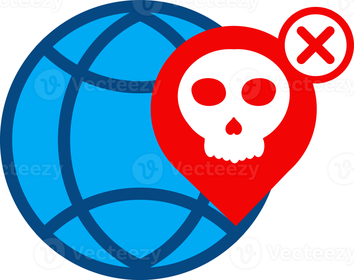 globe with location pin and a skull on it png