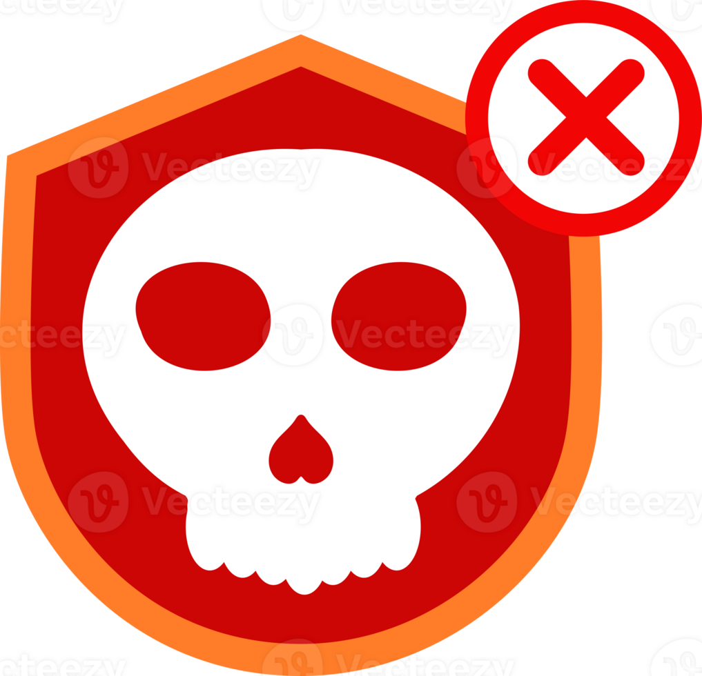 a skull and delete on a red shield png
