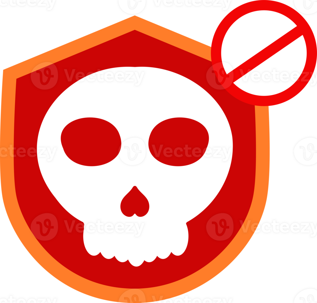 a skull and denied on a red shield png