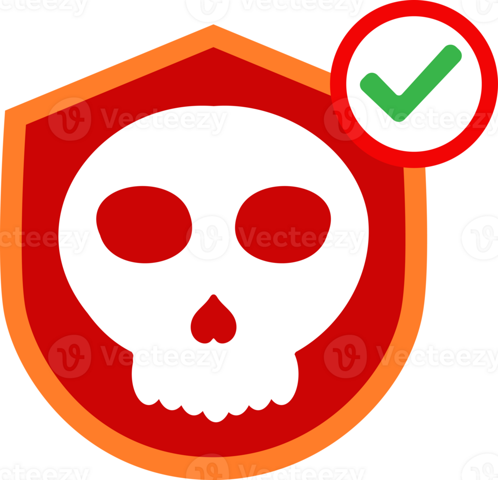 a skull and checkmark on a red shield png