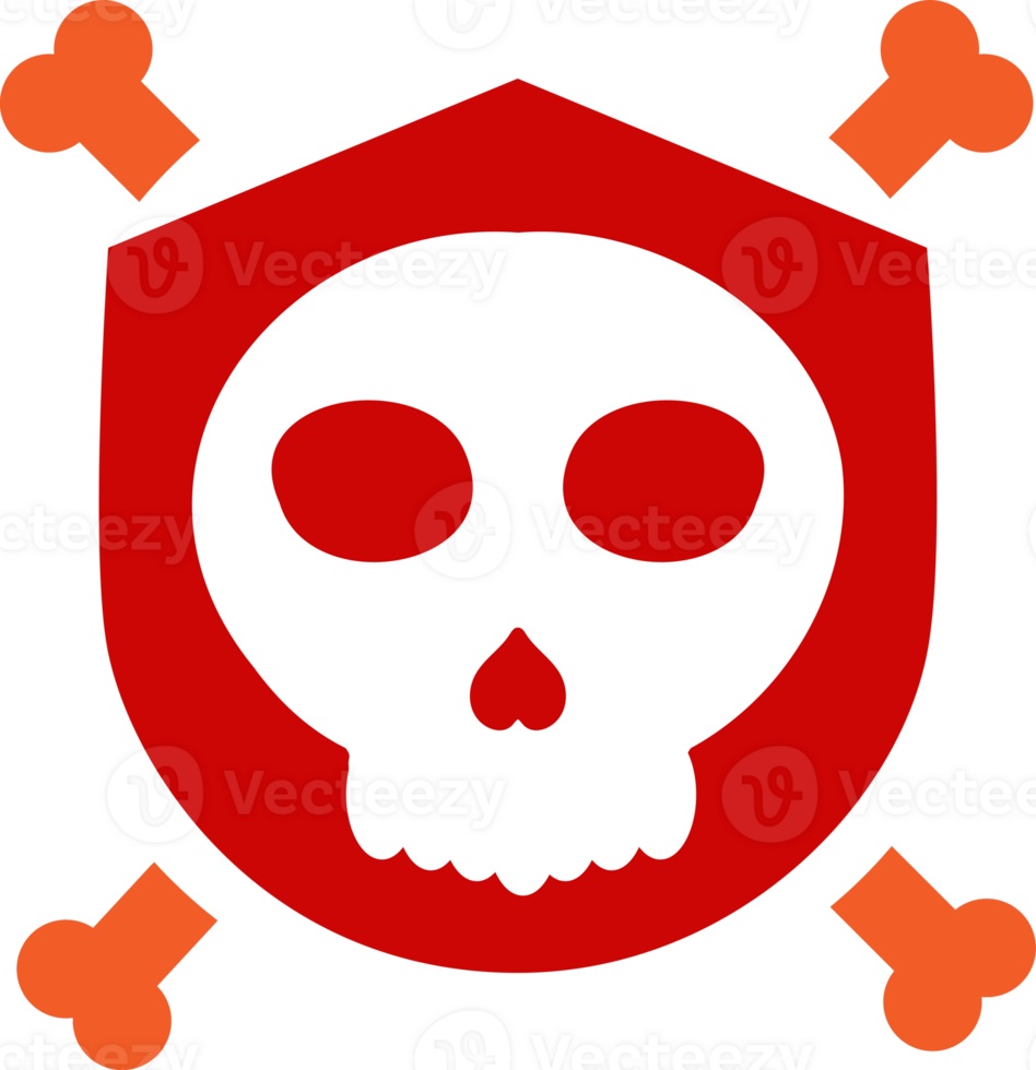 a skull and crossbones on a red shield png