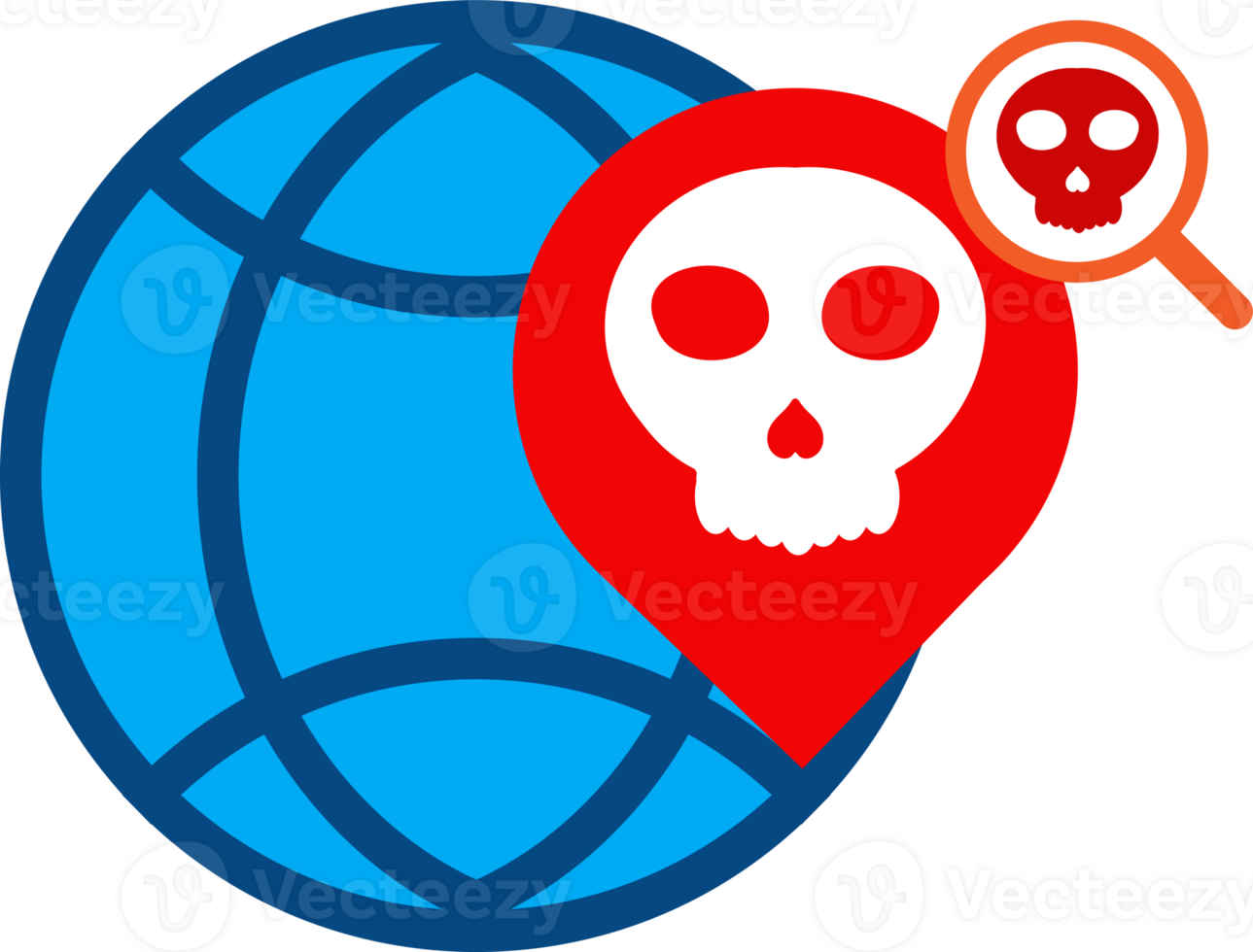 bloe globe with location warning skull on it png