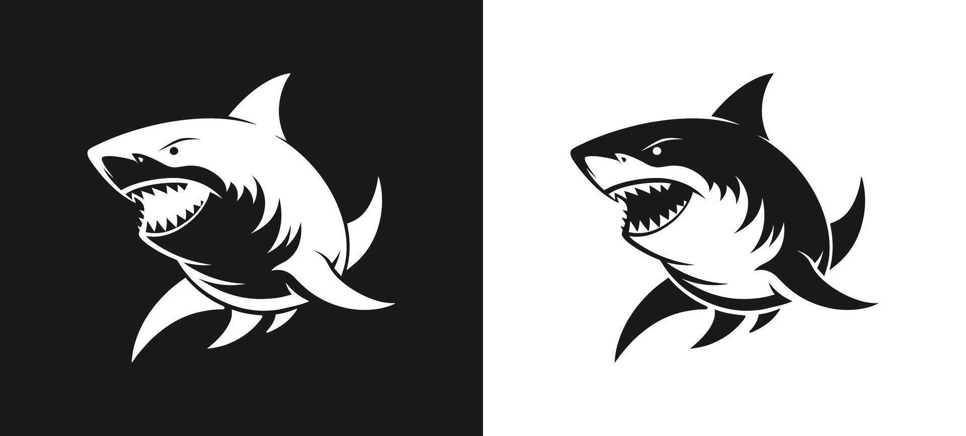Two shark logos, one black and white, the other white and black vector