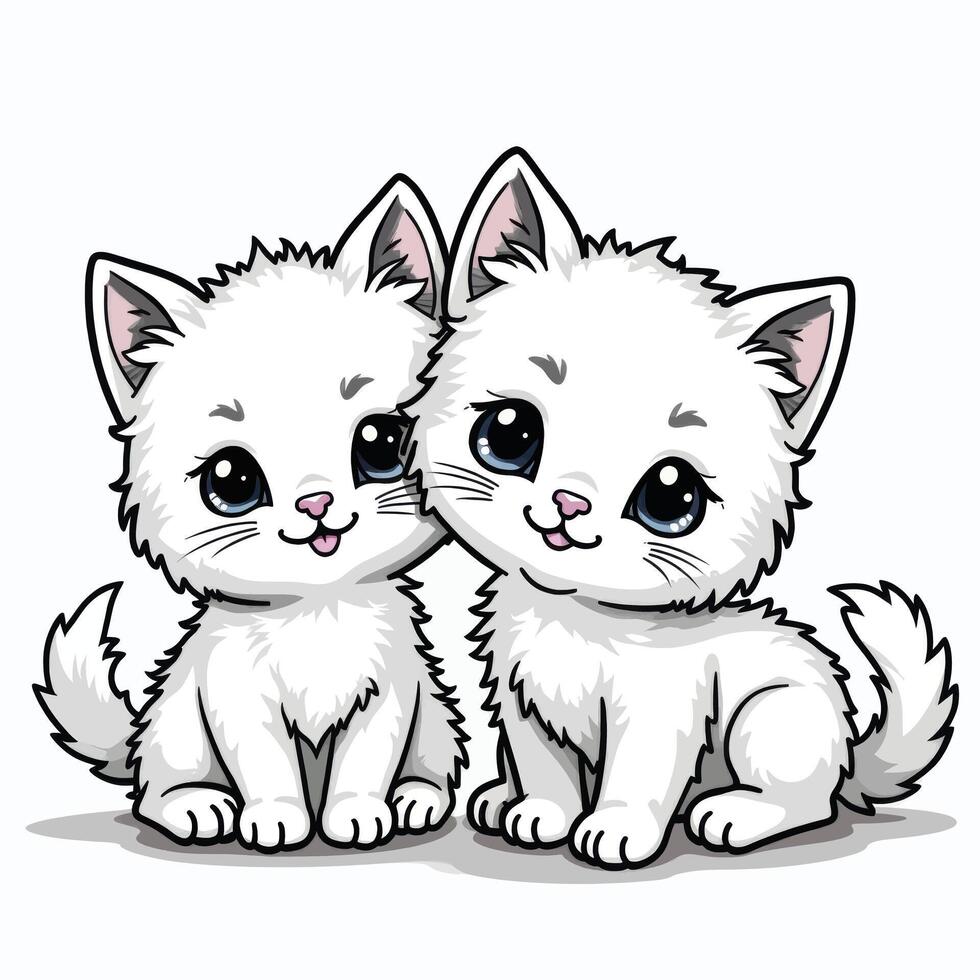 Two cute white kittens isolated on white background vector