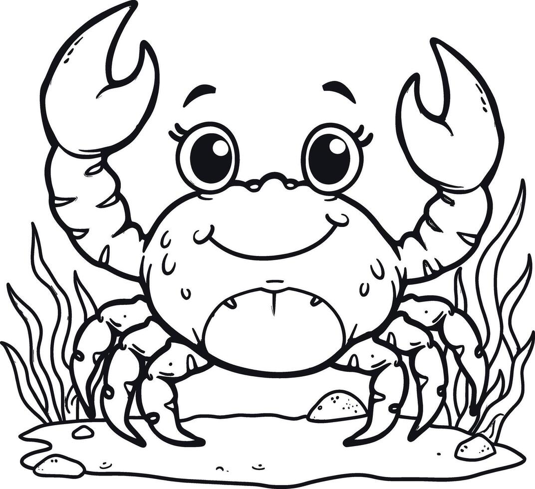 A crab coloring page with a cartoon crab vector