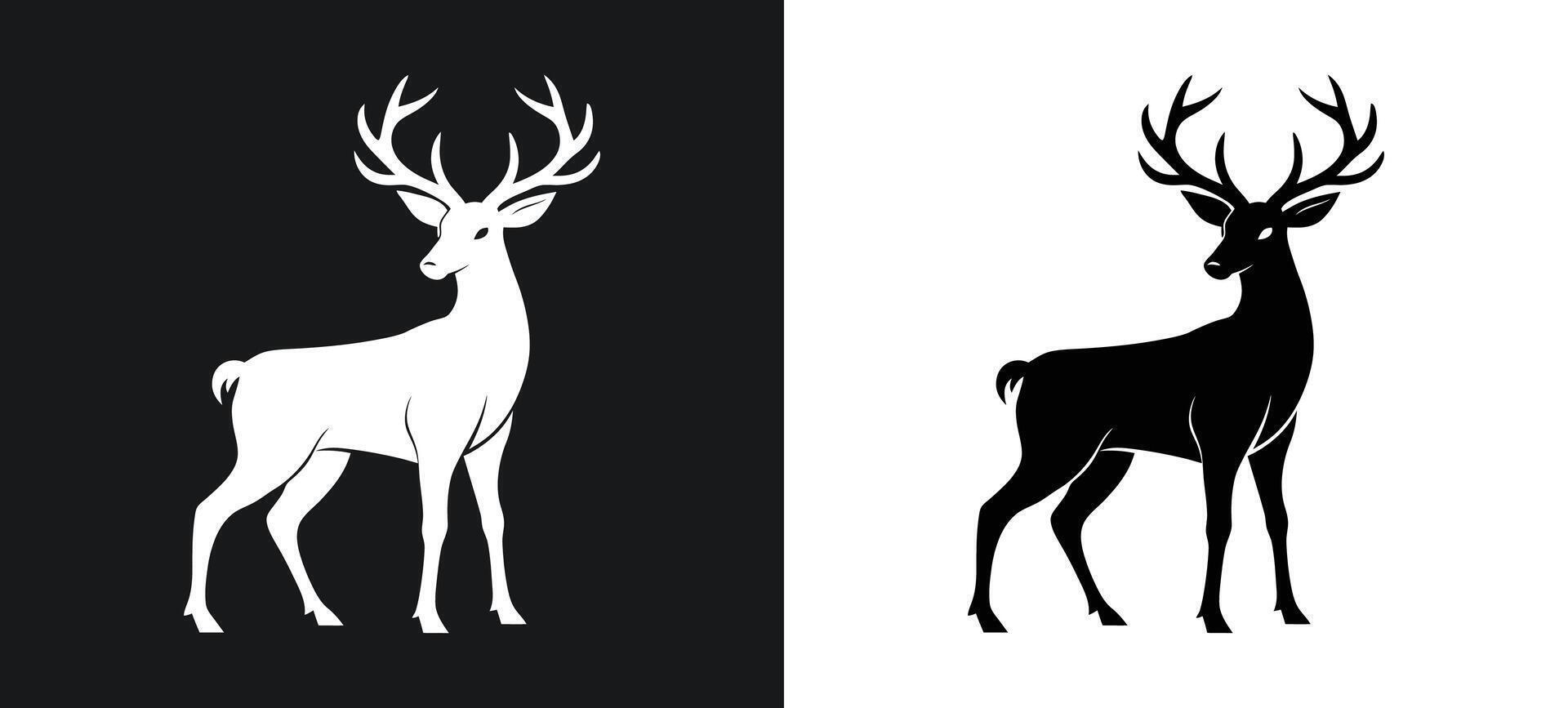 Deer silhouette on black and white background vector