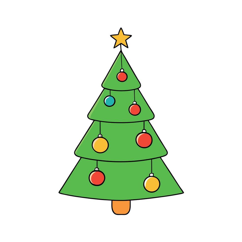 A close up of a christmas tree with ornaments hanging from it. vector
