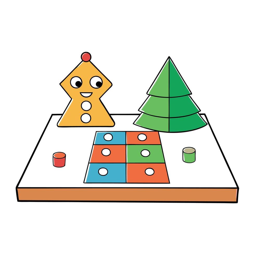 A close up of a board game with a christmas tree in the background vector