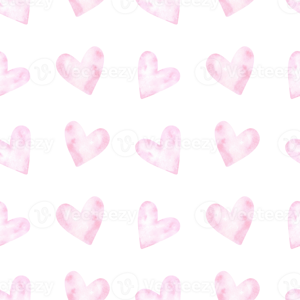 Watercolor seamless pattern with pink hearts. Festive print for Valentine's Day. Romantic, girly drawing of hearts. Illustration for design and decoration of wallpaper, background, wrapping paper. png