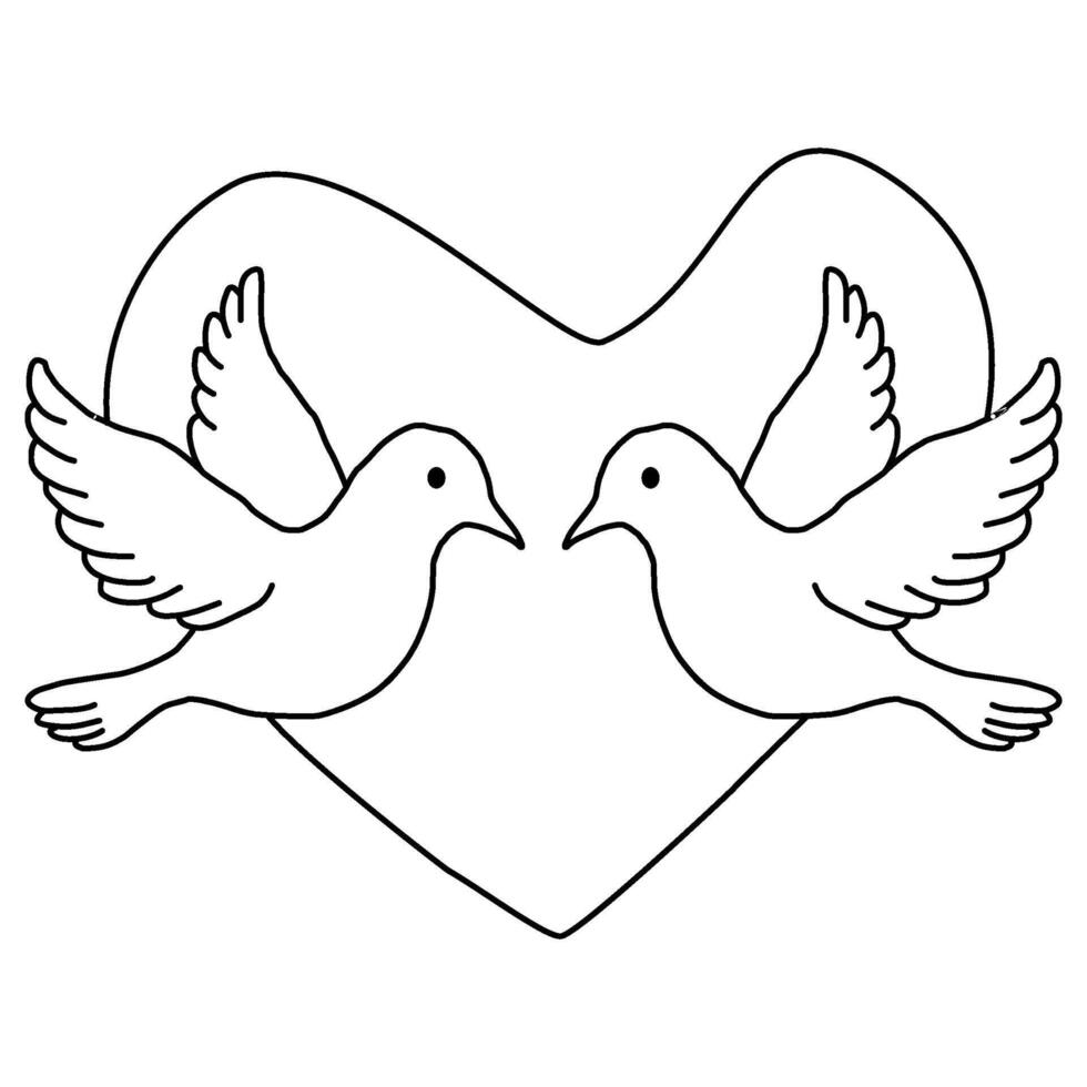 hand drawn birds and heart ornament wedding vector