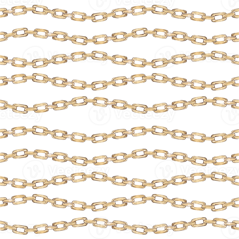 Watercolor seamless pattern with gold chains. Print with jewelry gold chains, anchor weaving. Fashionable pattern for design and decoration, background, wallpaper, wrapping paper. png