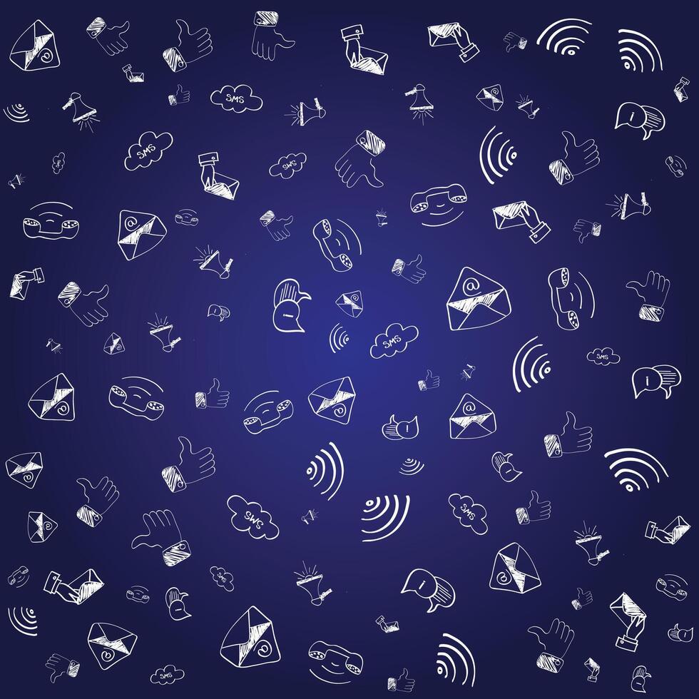 Social media doodles. Social network, internet, computer technology, digital marketing vector
