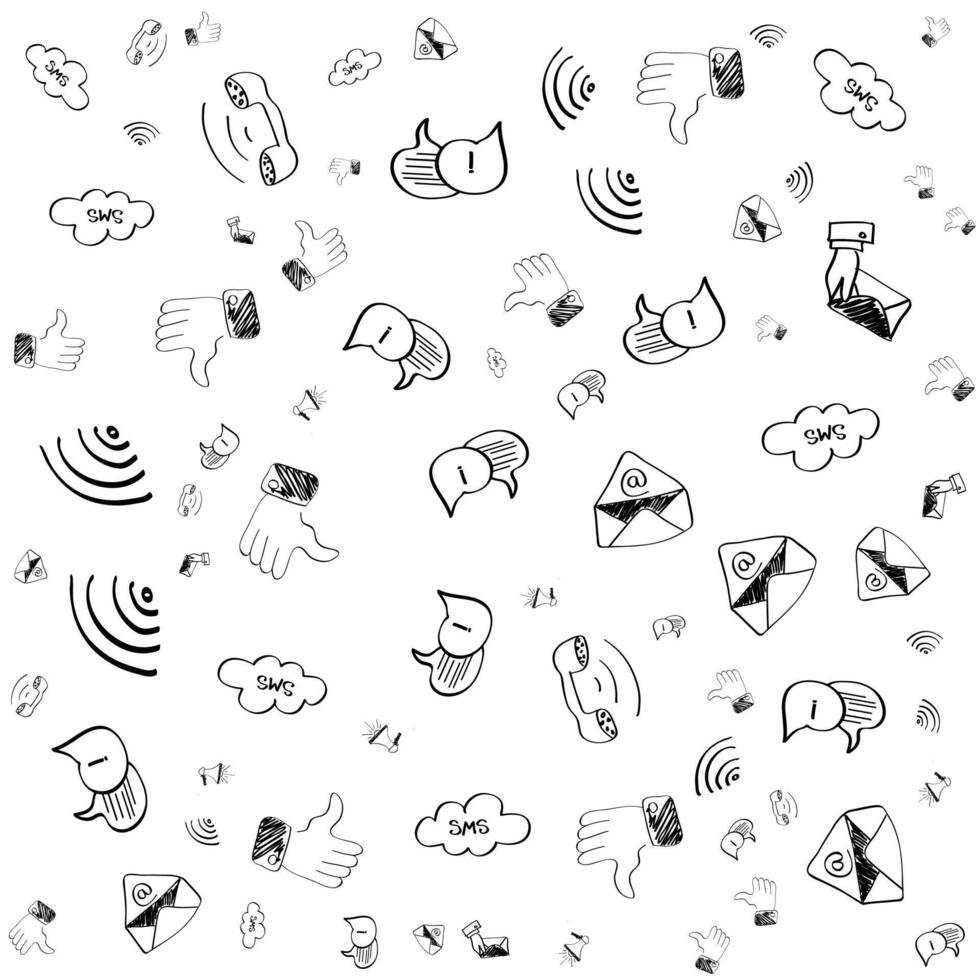 Social media doodles. Social network, internet, computer technology, digital marketing vector