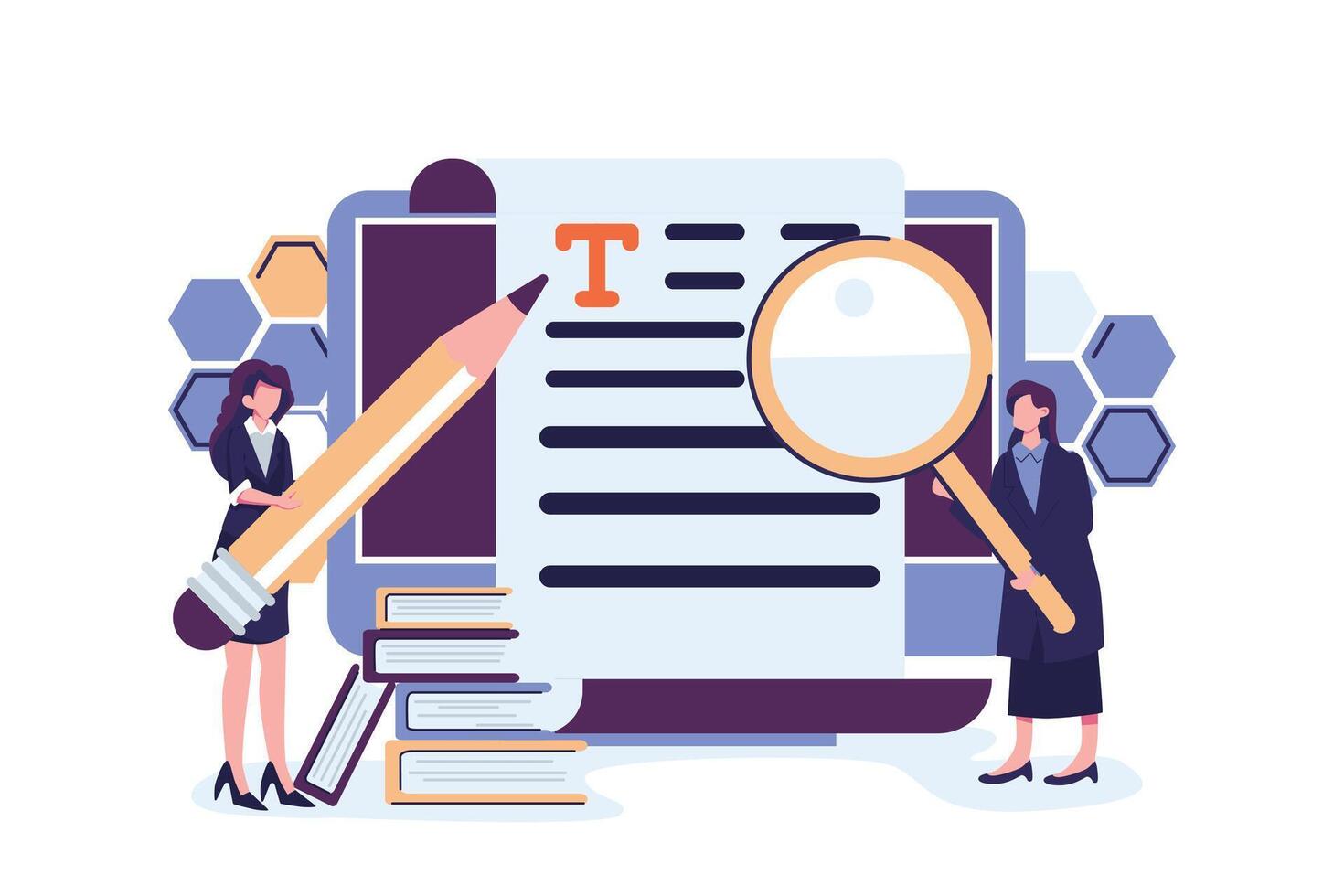 making valuable content. Blog authors writing articles flat illustration vector
