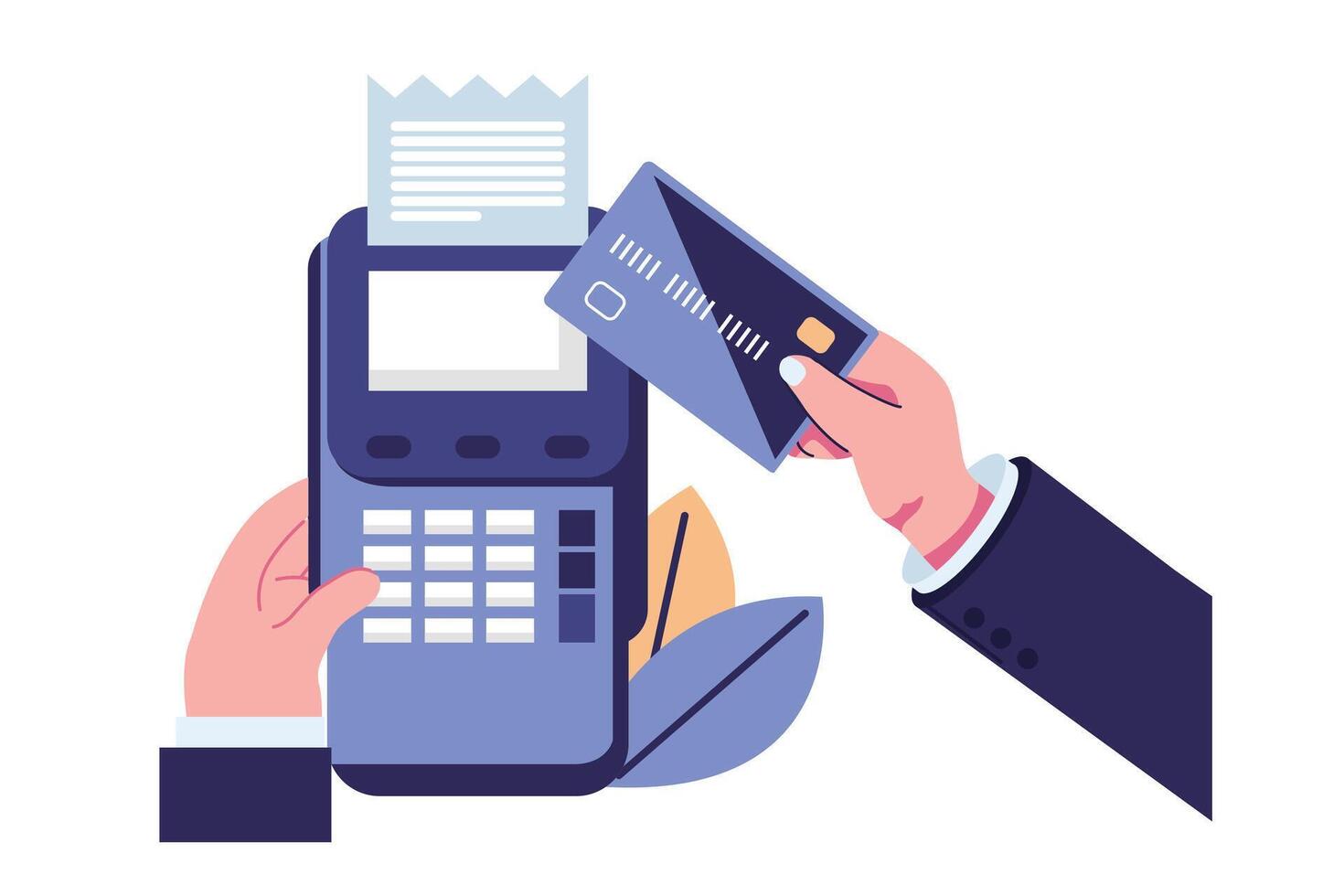 Contactless payment. Human hand holding credit car flat illustration vector