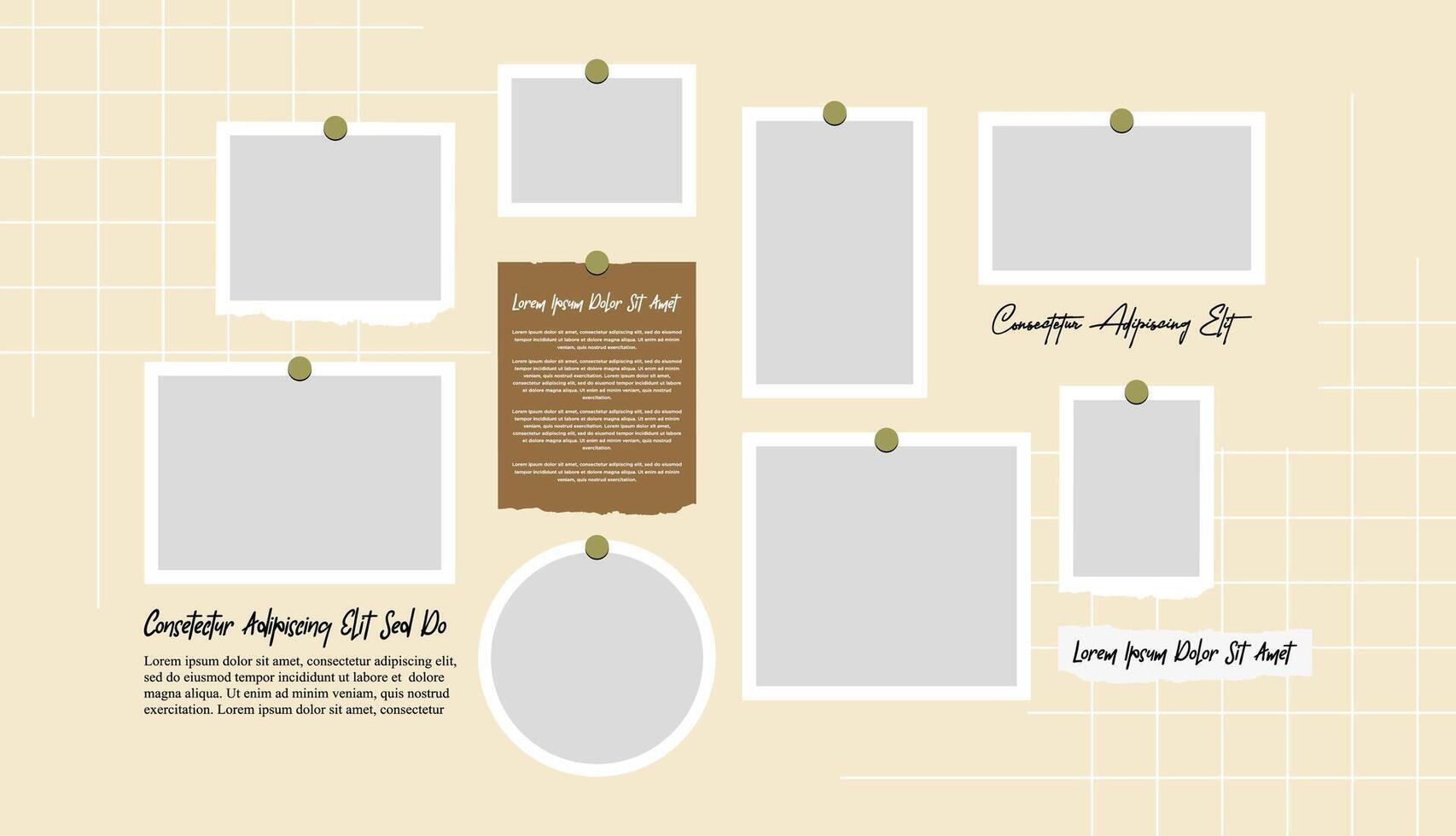Pictures or photos frame collage, page grid layout abstract photo frames and digital photo wall template vector