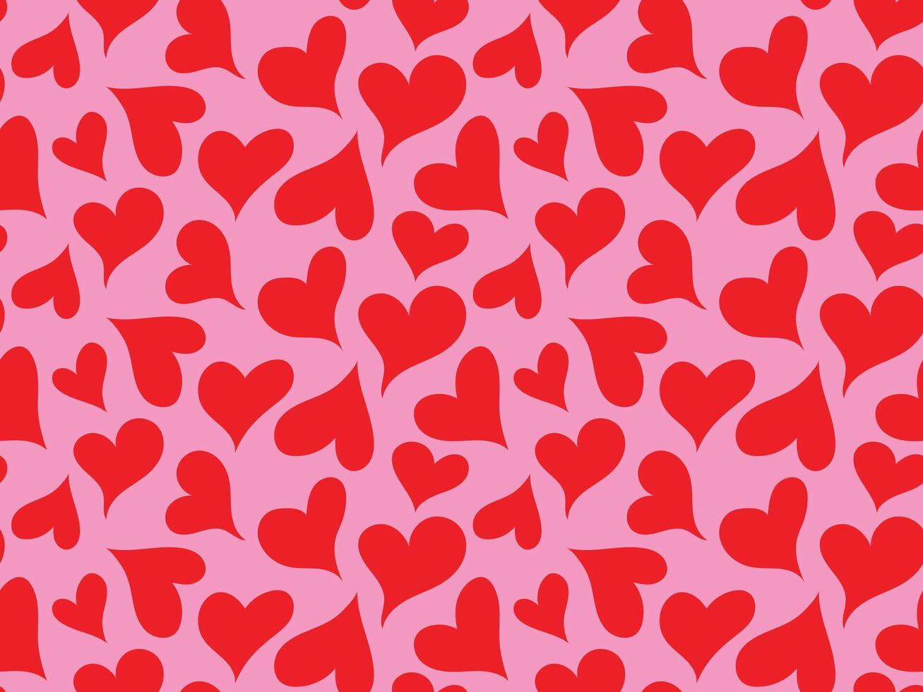 Red hearts pattern seamless isolated on pink. Printable for wedding, valentine background, cover book etc vector