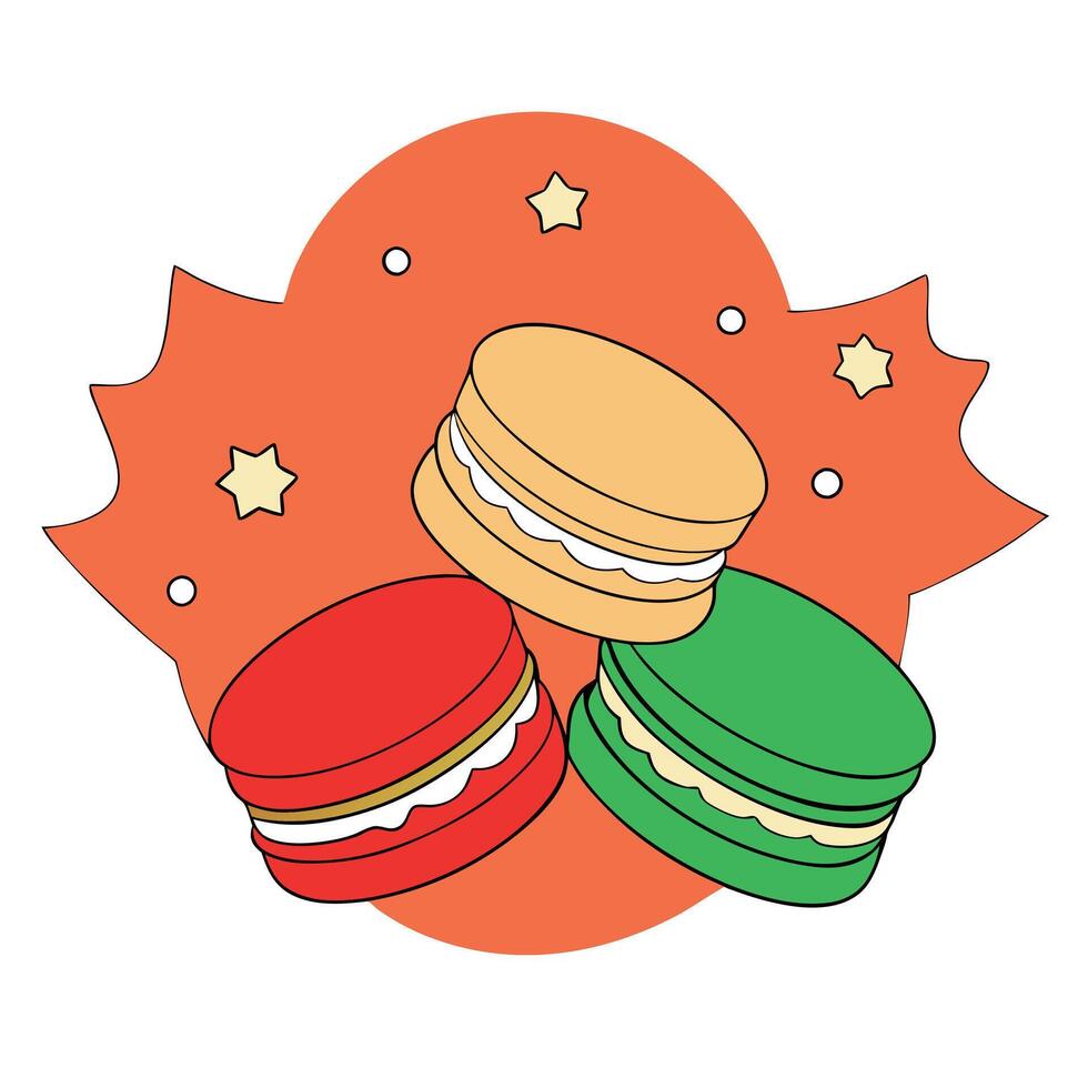 Festive christmas macarons in abstract arrangement. flat lay vector