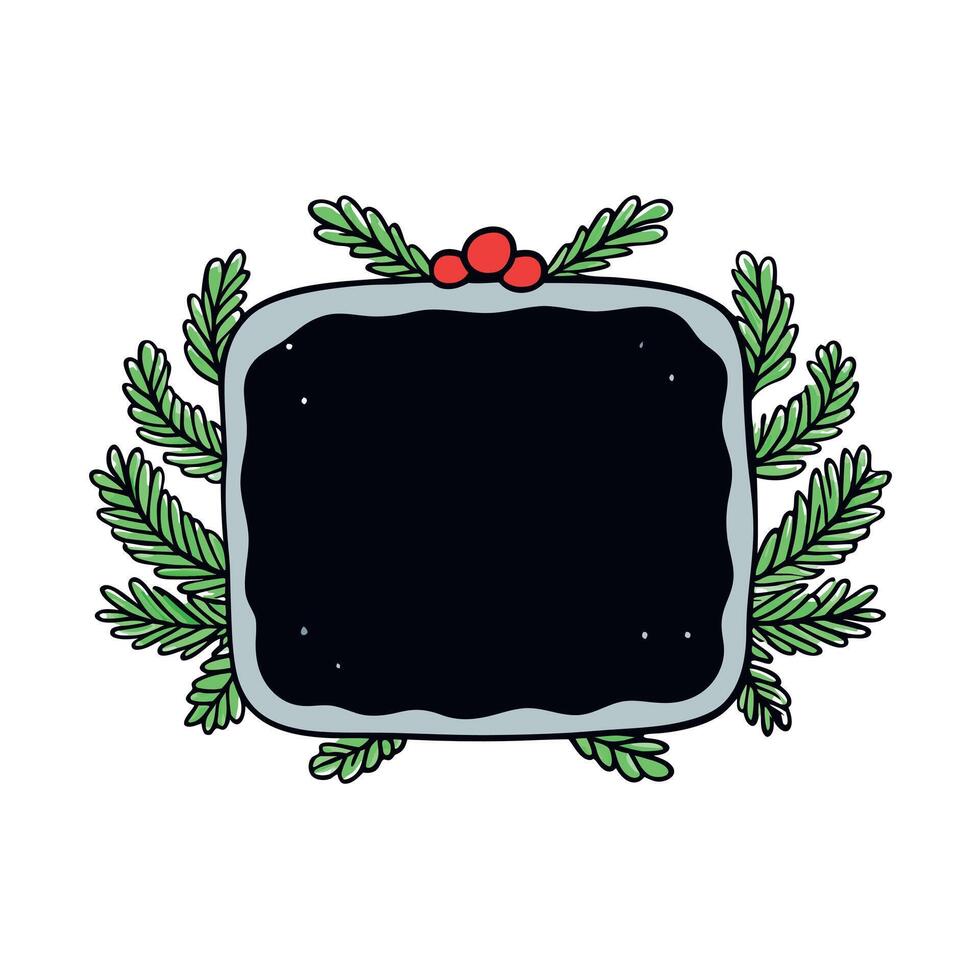 Festive Christmas frame placed on a black stone with a pine branch vector
