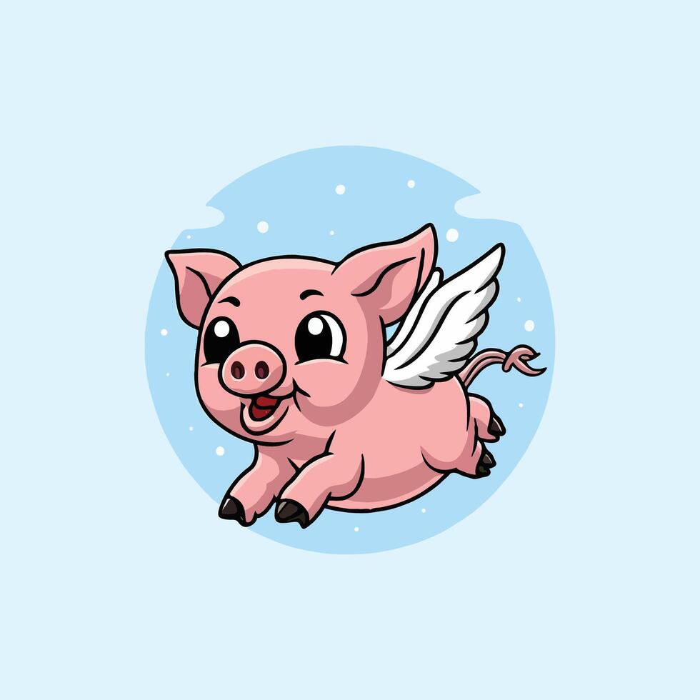 Cute flying baby pig cartoon icon illustration concept vector