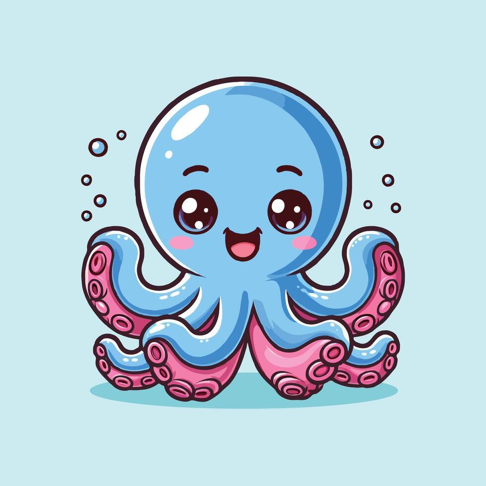 Cute octopus icon with cartoon illustration vector