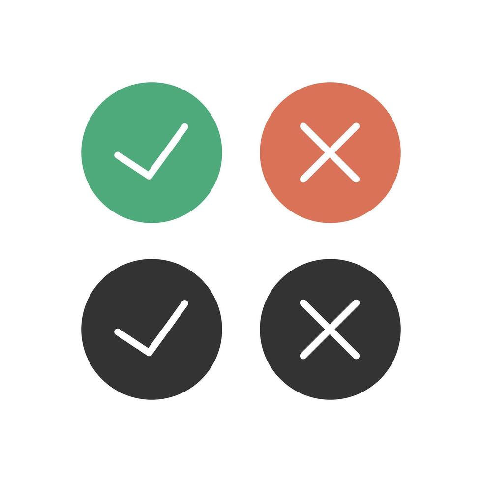 Check and cross in circle shape mark icon isolated illustration. vector
