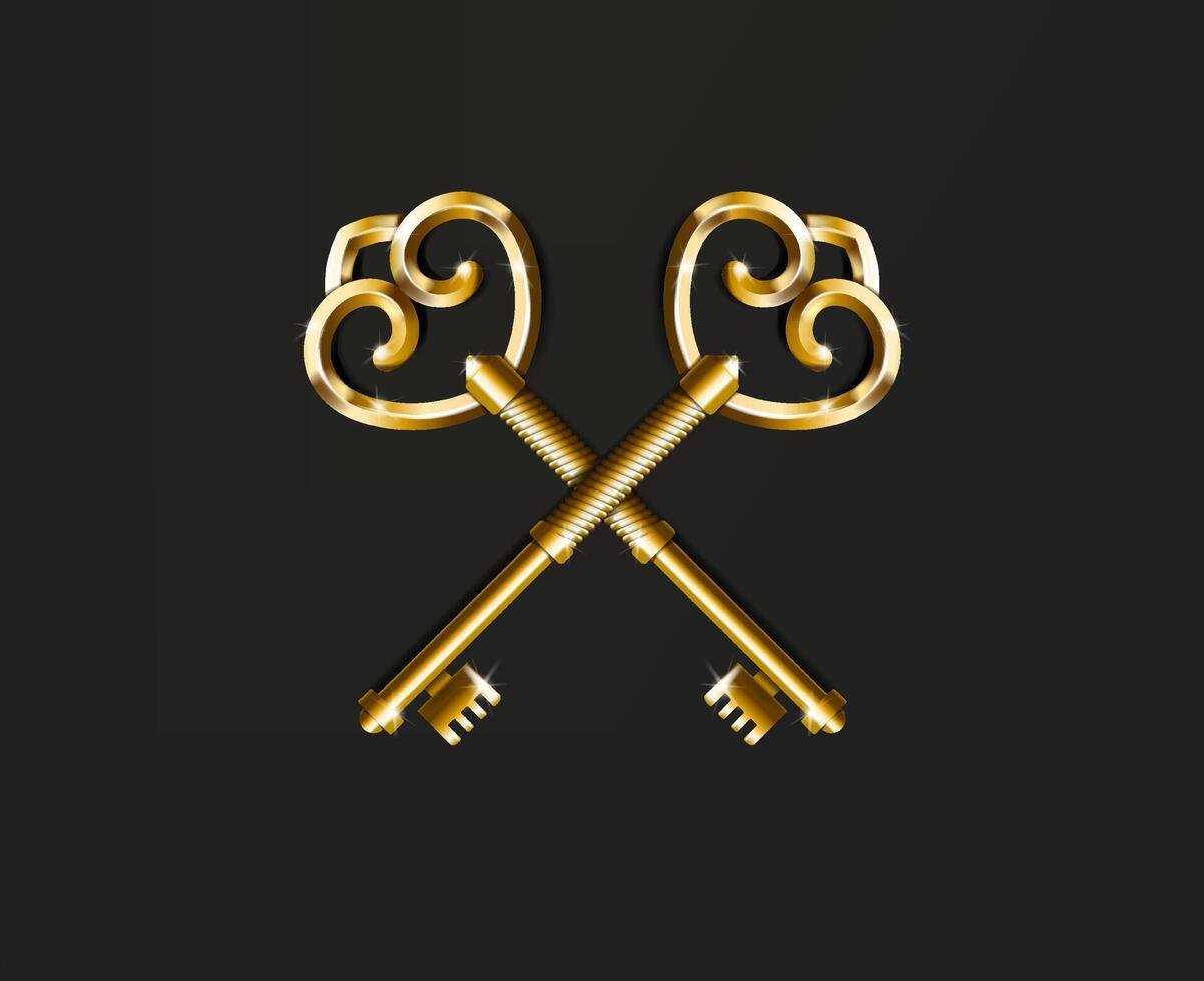 Golden vintage keys crossed in air vector
